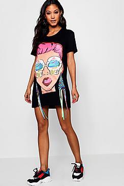 Boohoo Sophie Face Print T Shirt Dress