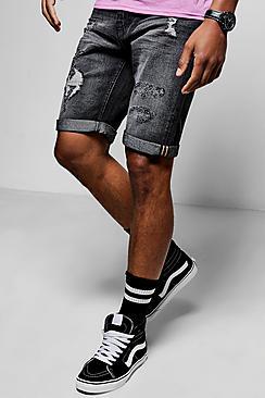 Boohoo Denim Shorts With Turn Up And Distressing