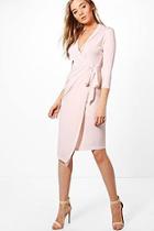 Boohoo Wrap Front 3/4 Sleeve Midi Dress