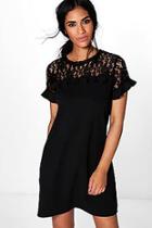 Boohoo Rezy Lace Ruffle Shift Dress