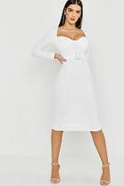 Boohoo Long Sleeve Diamante Buckle Midi Dress