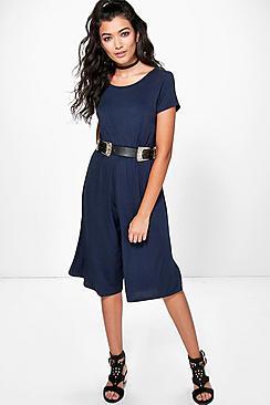 Boohoo Abby Cropped Sleeve Jersey Culottes Jumpsuit