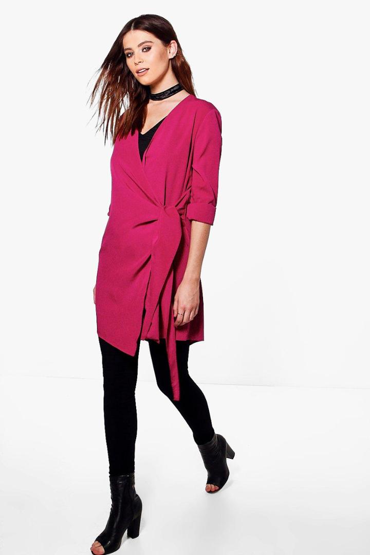 Boohoo Tall Misty Woven Wrap Front Dress Magenta