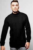 Boohoo Roll Neck Chevron Jumper With Raglan Sleeves Black