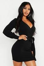 Boohoo Wrap Over Belted Shift Dress