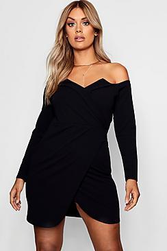 Boohoo Plus Eva Crepe Off The Shoulder Blazer Dress