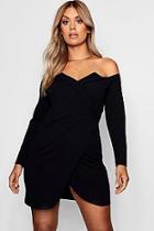 Boohoo Plus Eva Crepe Off The Shoulder Blazer Dress