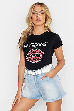 Boohoo Petite Lips Slogan T-shirt