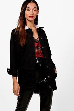 Boohoo Petite Becca Borg Collar Longline Denim Jacket