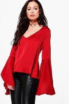 Boohoo Evelyn Plunge Fluted Sleeve Woven Top