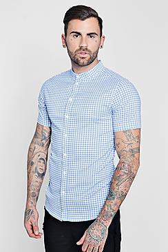 Boohoo Mini Gingham Short Sleeve Shirt In Muscle Fit
