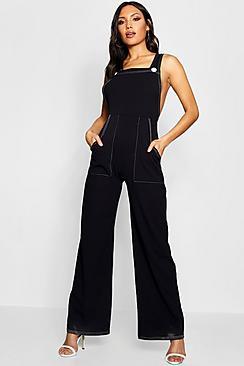 Boohoo Contrast Stitch Button Detail Jumpsuit