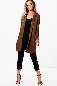 Boohoo Elena Pocket Rib Duster