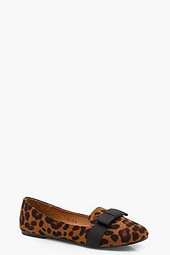 Boohoo Ella Leopard Bow Slipper Ballets
