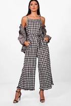 Boohoo Sian Gingham Frill Hem Square Neck Jumpsuit