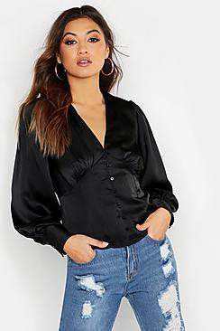 Boohoo Satin Button Through Blouse