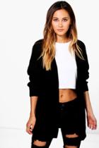 Boohoo Amelia Edge To Edge Waffle Knit Cardigan Black