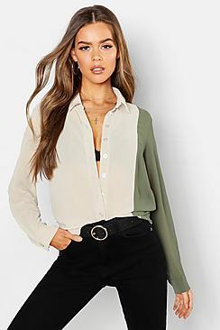 Boohoo Woven Colour Block Shirt
