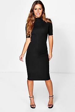 Boohoo Petite Effie Premium Rib Turtle Neck Bodycon Dress