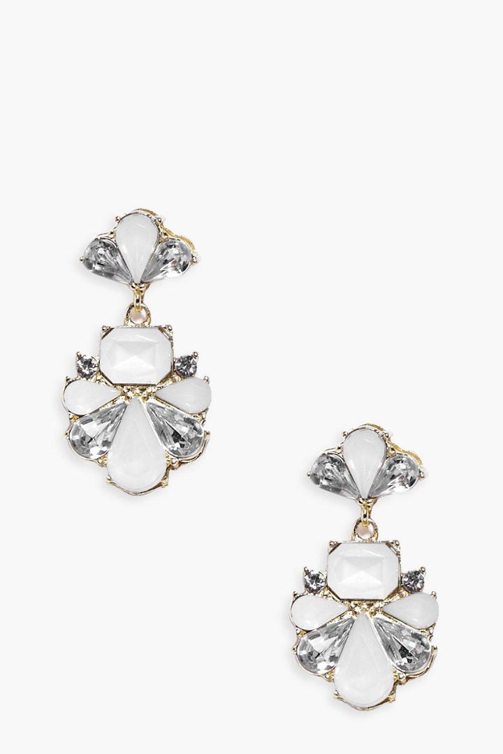 Boohoo Tia Pretty Diamante Statement Earrings Cream