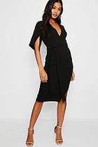 Boohoo Eva Split Sleeve Tie Waist Kimono Midi Dress