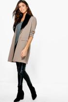 Boohoo Molly Detachable Faux Fur Collar Duster Mocha