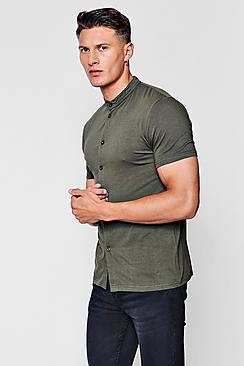 Boohoo Muscle Fit Short Sleeve Grandad Jersey Shirt