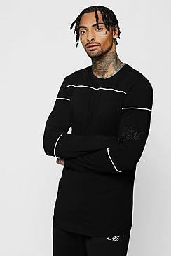 Boohoo Long Sleeve Bm Curved Hem Tee With Pipe Detail