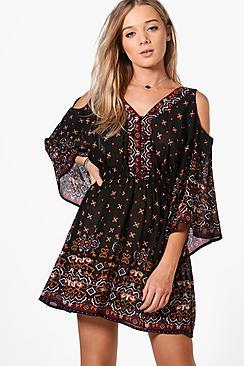 Boohoo Emmeline Cold Shoulder Shirt Dress