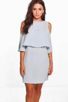 Boohoo Diane Cold Shoulder Double Layer Dress Grey