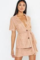 Boohoo Suedette Utility Short Sleeve Blazer