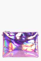 Boohoo Molly Holographic Zip Top Clutch Bag Pink