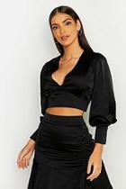 Boohoo Volume Sleeve Satin Top