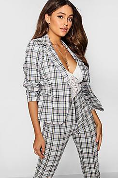 Boohoo Tartan Button Down Detail Blazer