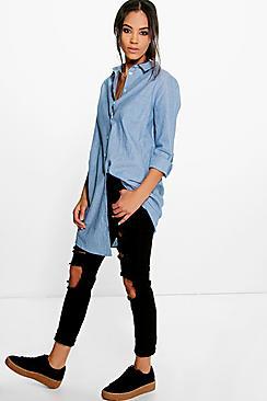 Boohoo Megan Longline Oversized Boyfriend Shirt