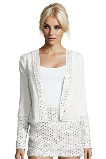 Boohoo Boutique Myla Sequin Trim Edge To Edge Jacket - Ivory