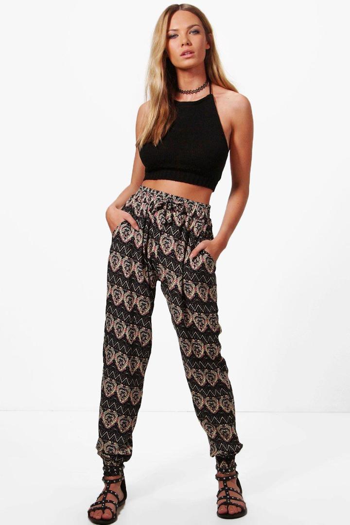 Boohoo Emilie Bohemian Print Woven Joggers Pink
