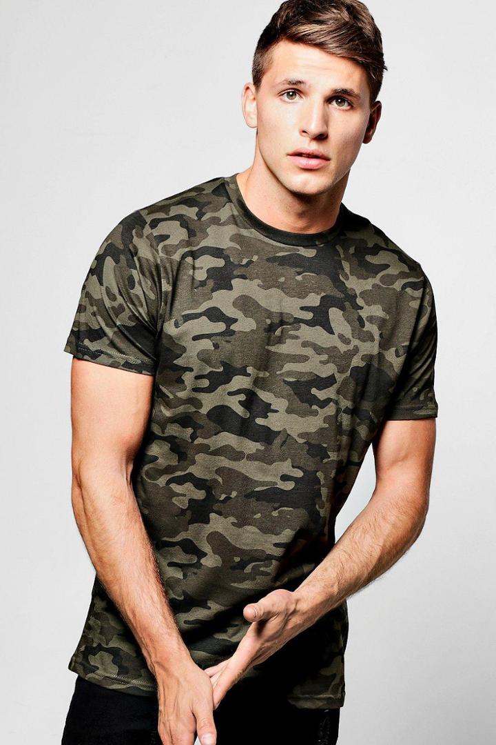 Boohoo All Over Camo Print T Shirt Khaki
