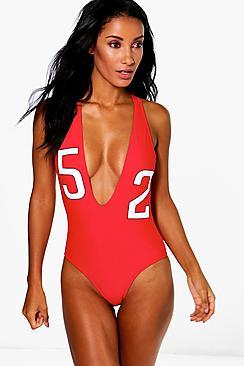Boohoo Illinois Sporty Scoop Cross Back Swimsuit