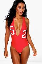 Boohoo Illinois Sporty Scoop Cross Back Swimsuit