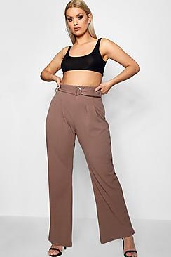 Boohoo Plus Natalia Buckle Detail Wide Leg Trouser