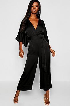Boohoo Satin Kimono Sleeve Jumpsuit