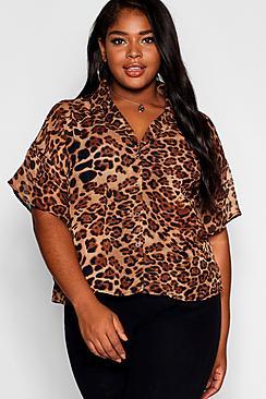 Boohoo Plus Chiffon Animal Print Blazer Shirt