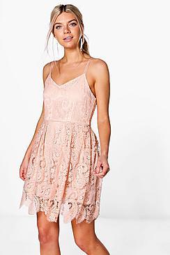 Boohoo Boutique Tasha Scallop Lace Skater Dress