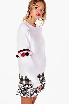 Boohoo Edie Oversized Pom Pom Sleeve Sweatshirt