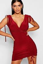 Boohoo Ruched Tie Detail Bodycon Dress