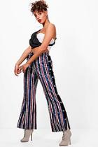 Boohoo Simone Velvet Striped Popper Wide Leg Trouser