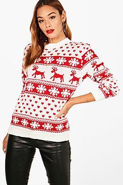 Boohoo Reindeers & Snowflake Christmas Jumper