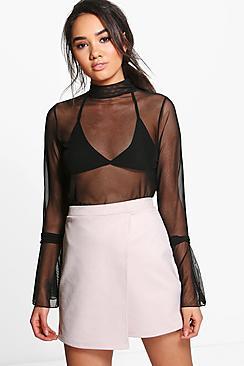 Boohoo Petite Hailey Bonded Suedette Wrap Mini Skirt