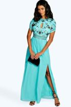 Boohoo Callie Boutique Embellished Chiffon Maxi Dress Turquoise